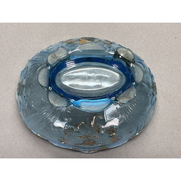 Antique Northwood Blue Opalescent Carnelian Everglades Berry Bowl Gold - Picture 5 of 10